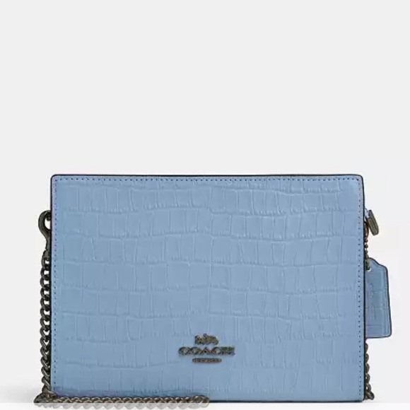 Coach Klare Crocodile Embossed Leather Crossbody Bag in Cornflower Blue - Picture 10 of 11